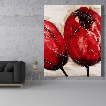 Two Red Tulips Canvas - Floral Botanical Bedroom Decor