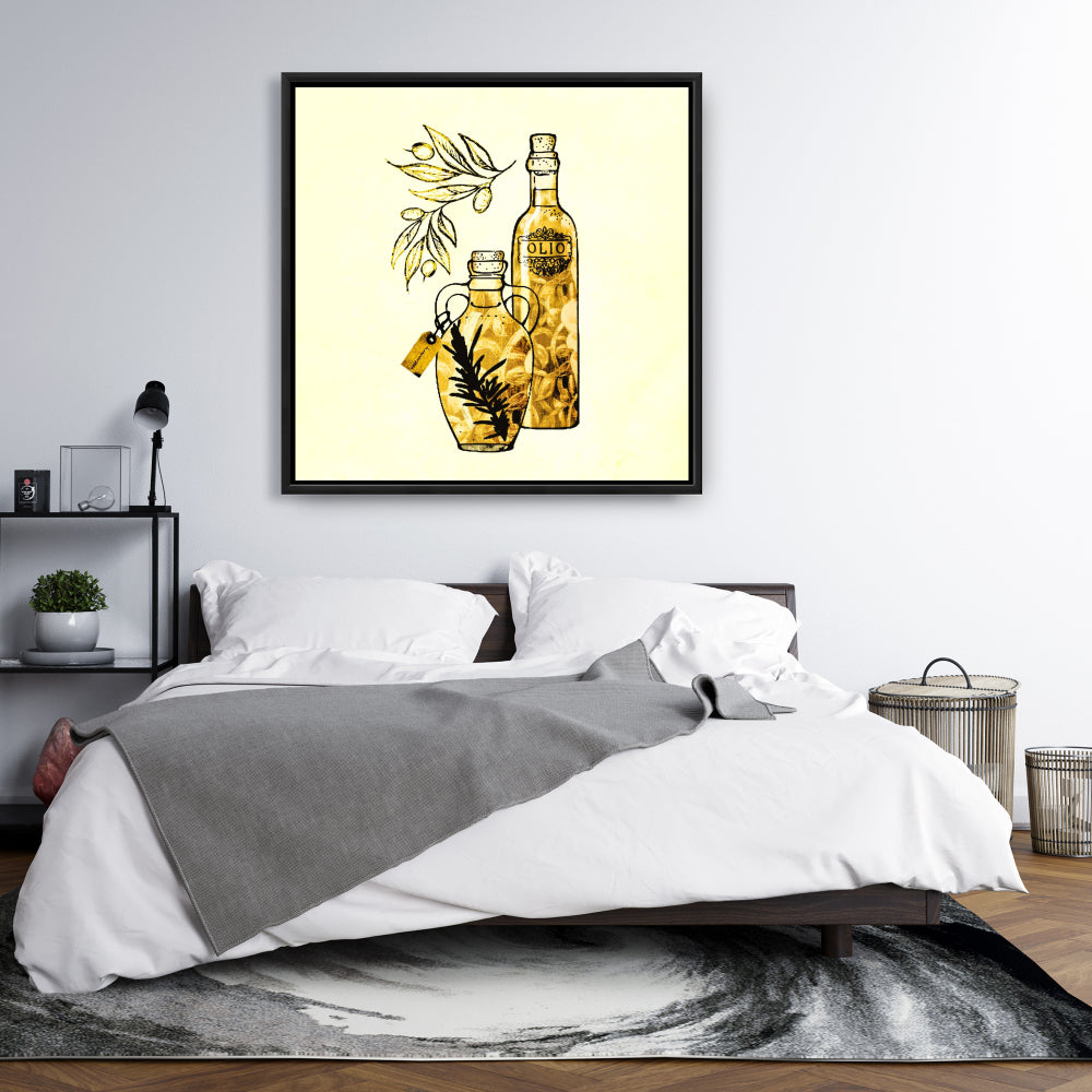Toile de cuisine artisanale à l'huile d'olive - Décoration murale illustrative