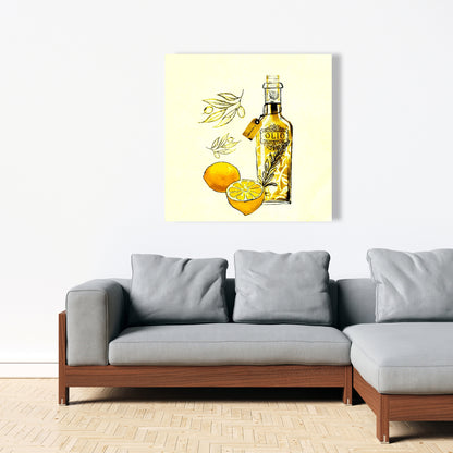 Olive Oil & Lemons Canvas | Illustrative Home Decor Art