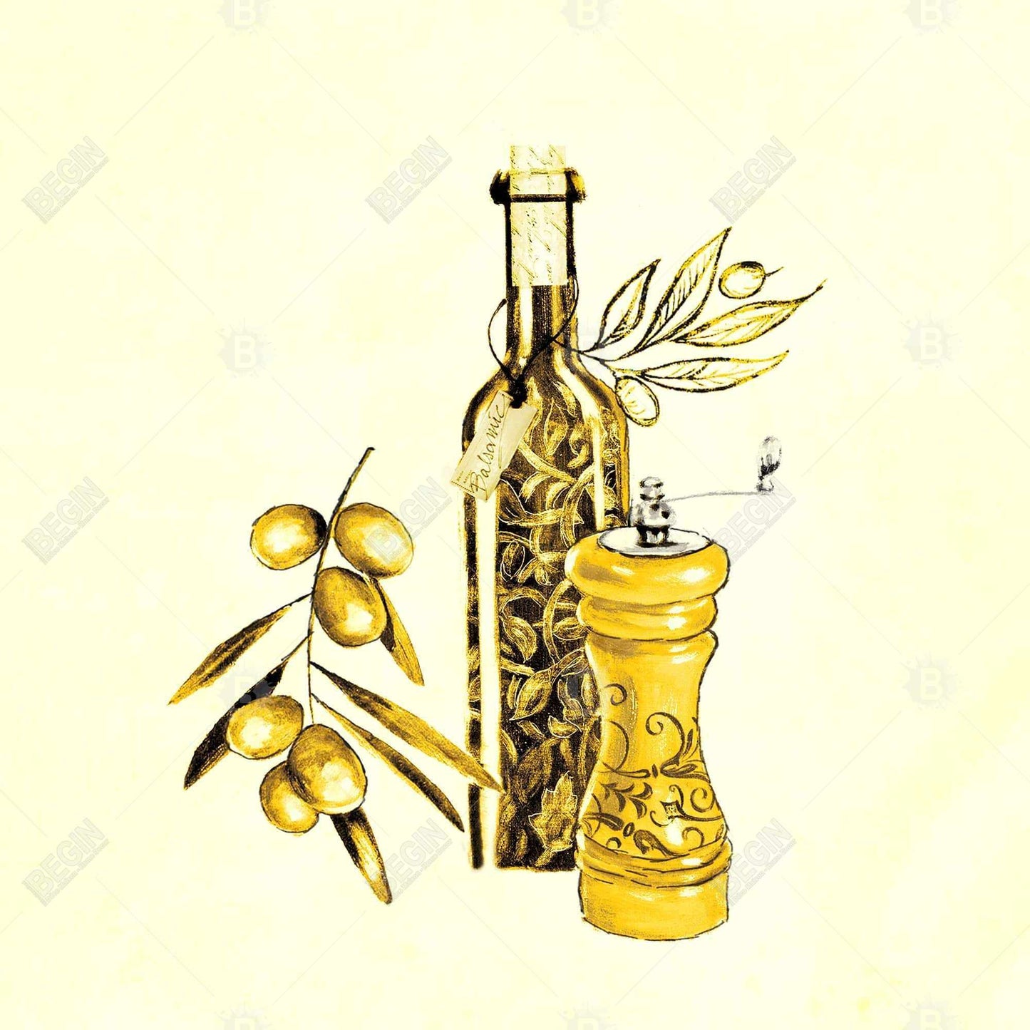 Toile de cuisine jaune | Huile d'olive et poivre | Décoration d'intérieur