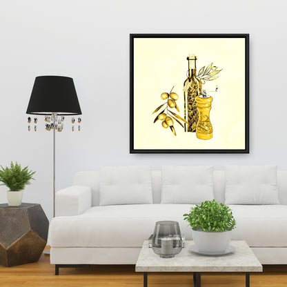 Toile de cuisine jaune | Huile d'olive et poivre | Décoration d'intérieur