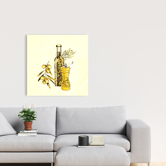 Olive Oil & Pepper Canvas | Kitchen Decor Wall Art