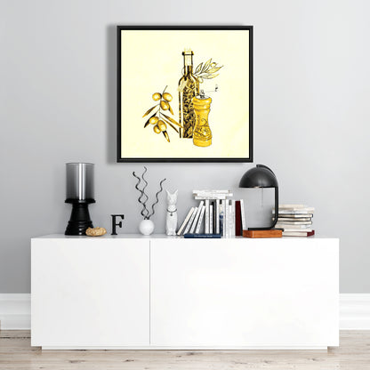 Toile de cuisine jaune | Huile d'olive et poivre | Décoration d'intérieur