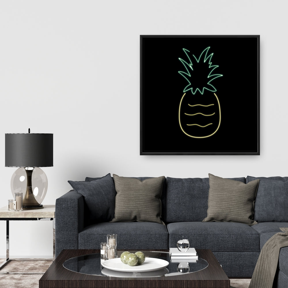 Toile encadrée Ananas Néon | Décoration culinaire exotique pour la maison
