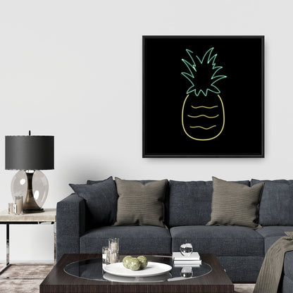 Toile encadrée Ananas Néon | Décoration culinaire exotique pour la maison
