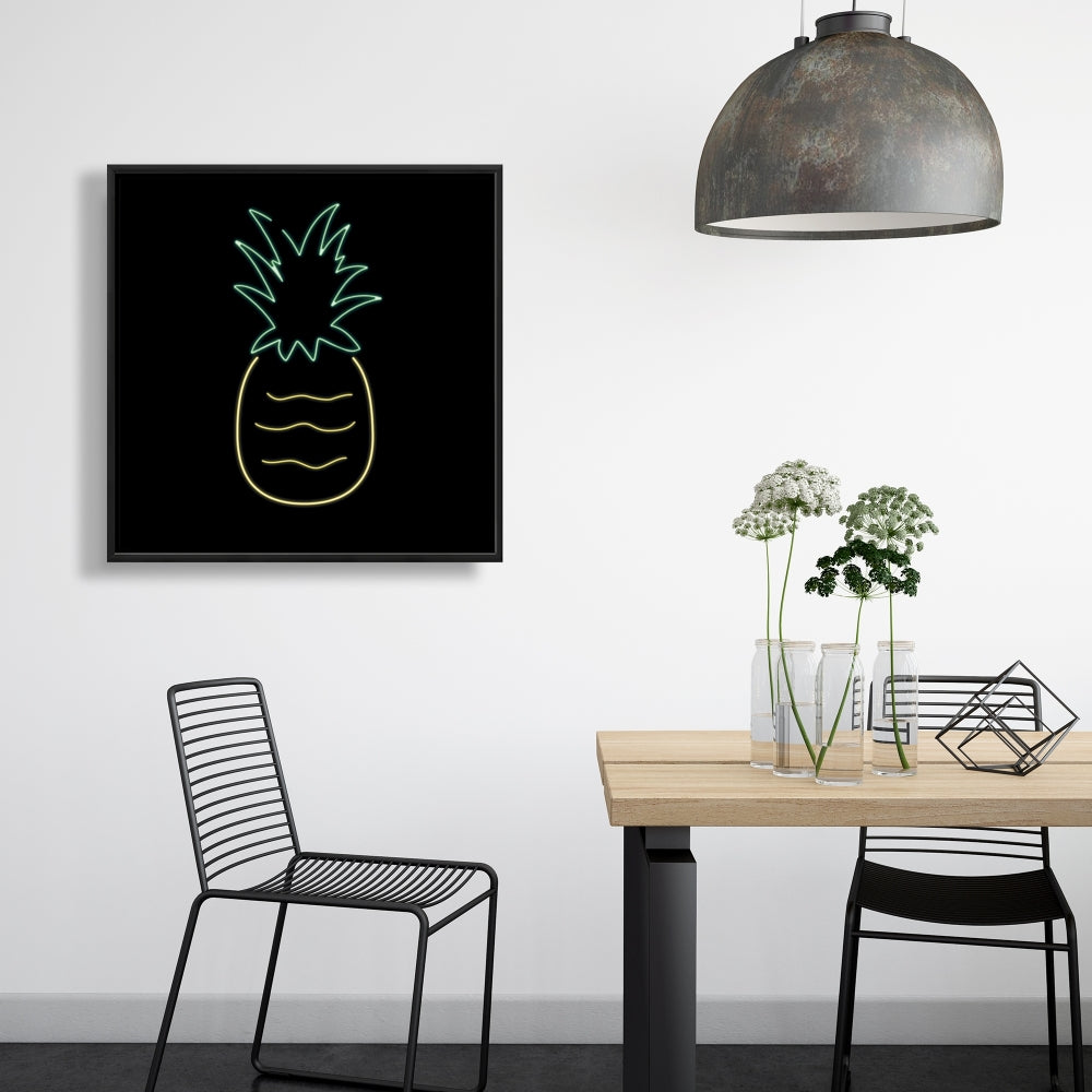 Toile encadrée Ananas Néon | Décoration culinaire exotique pour la maison