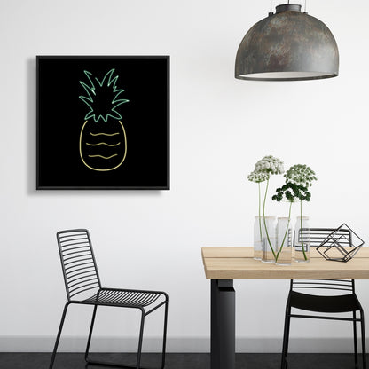 Toile encadrée Ananas Néon | Décoration culinaire exotique pour la maison