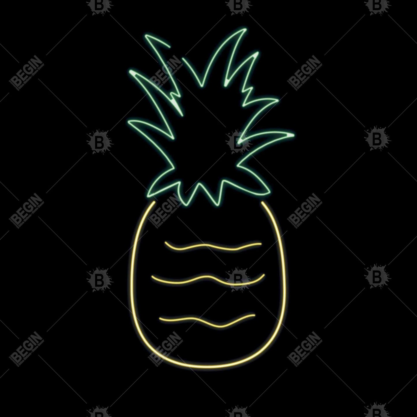 Toile encadrée Ananas Néon | Décoration culinaire exotique pour la maison