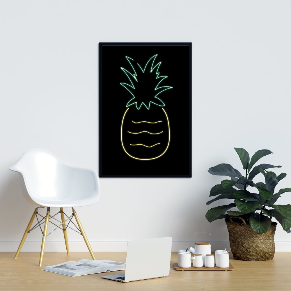 Toile encadrée Ananas Néon | Décoration culinaire exotique pour la maison