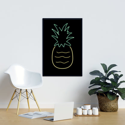Toile encadrée Ananas Néon | Décoration culinaire exotique pour la maison