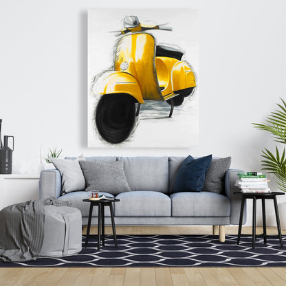 Yellow Italian Scooter Canvas - Modern Bedroom Motorcycle Decor