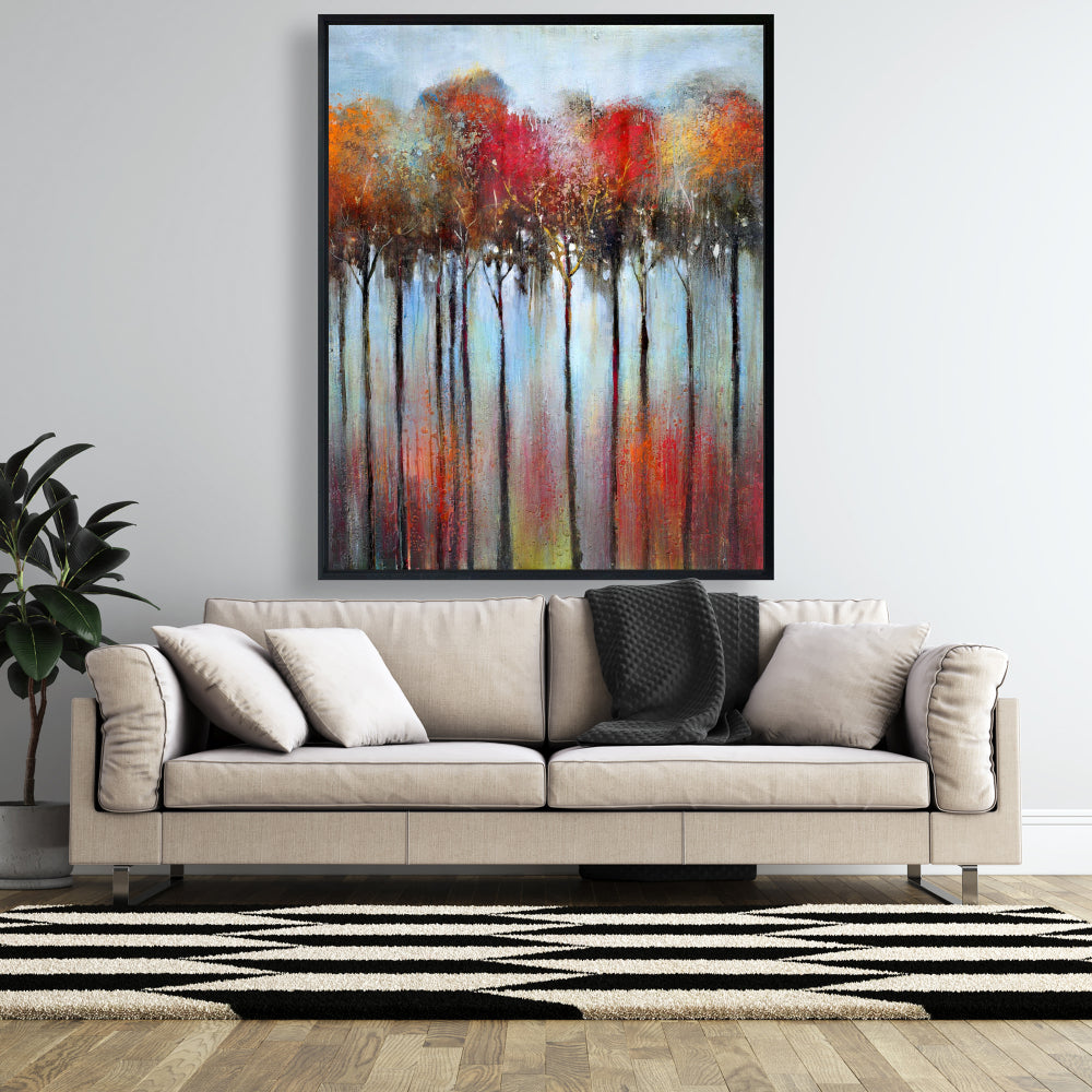 Forêt colorée abstraite | Toile encadrée bleue | Décoration d'intérieur