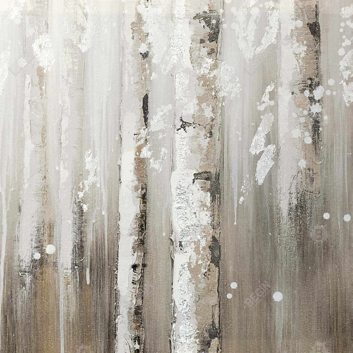 Delicate Birch Trees Beige Canvas | Living Room Wall Art Decor