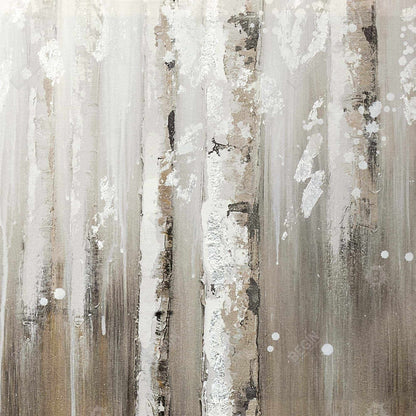 Delicate Birch Trees Beige Canvas | Living Room Wall Art Decor