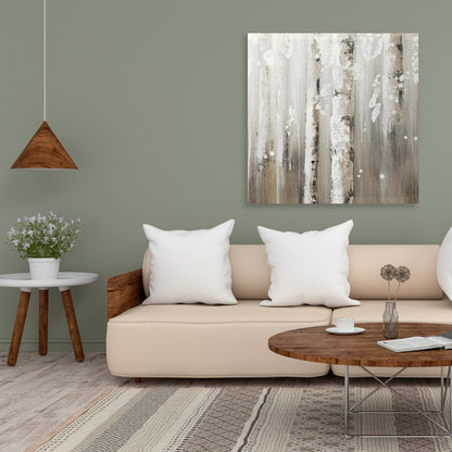 Delicate Birch Trees Beige Canvas | Living Room Wall Art Decor