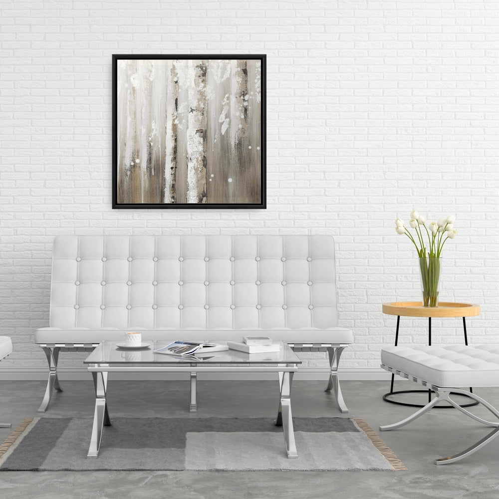 Toile encadrée beige « Délicats bouleaux » | Décoration de salon