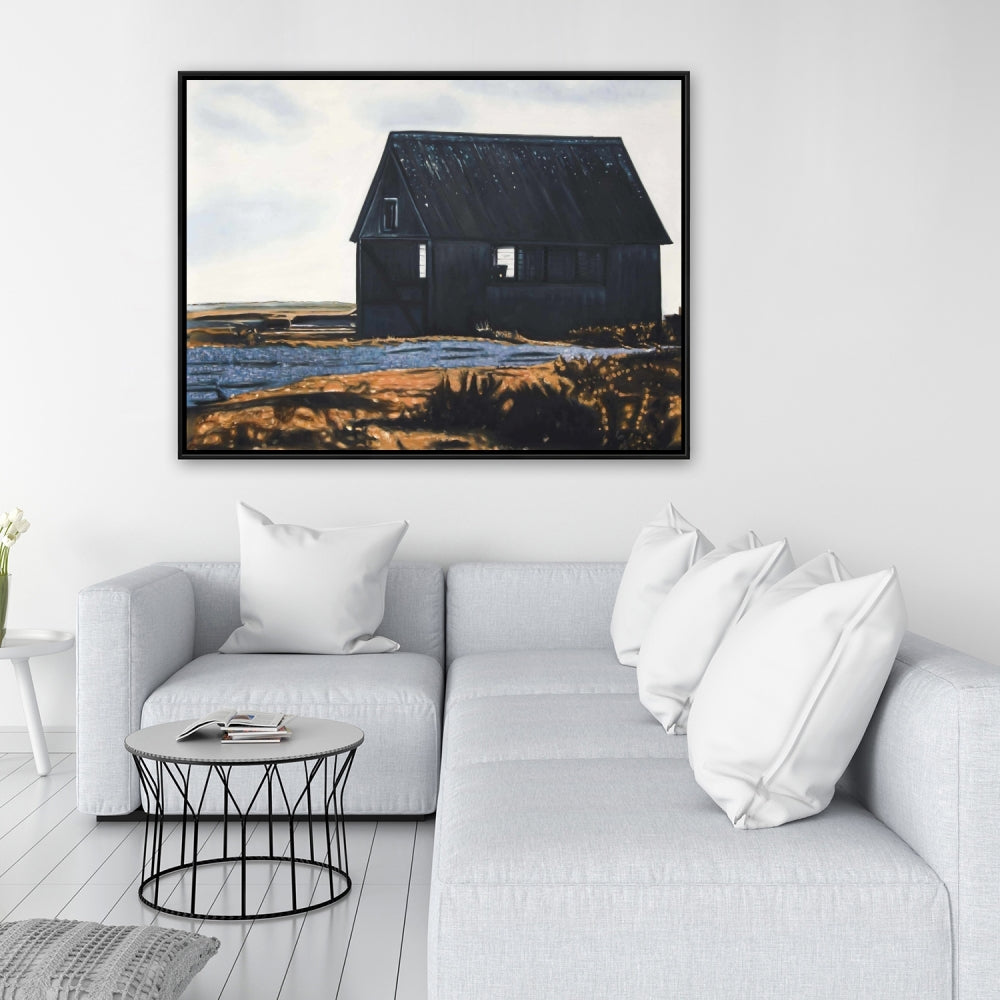 Abandoned Barn Canvas - Leaves Blue Bedroom Wall Art Decor