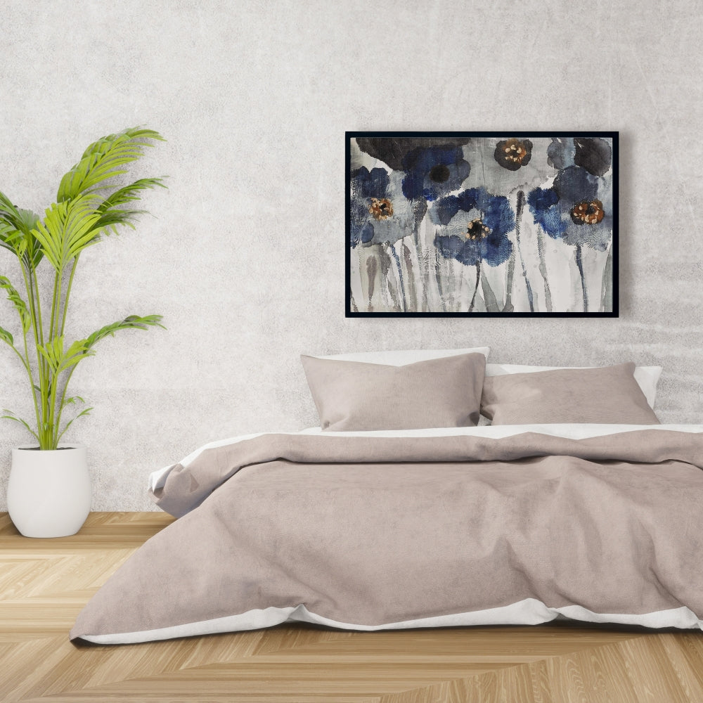 Blue Blurry Flowers Canvas | Floral Decor | Botanical Art