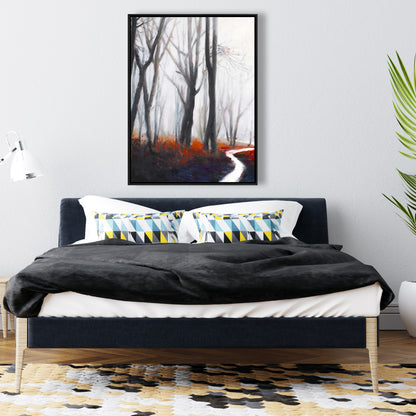 Mysterious Forest Stream Canvas | Gray Framed Trees Bedroom Decor