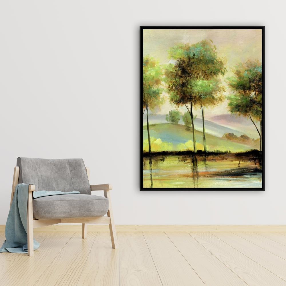 Toile encadrée « Arbres près du lac » | Décoration murale pour chambre