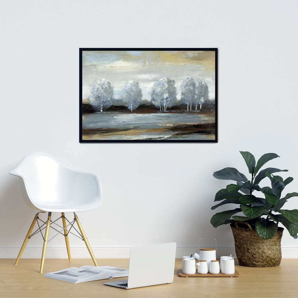 Toile encadrée Paysage gris – Arbres bleus pour la décoration intérieure