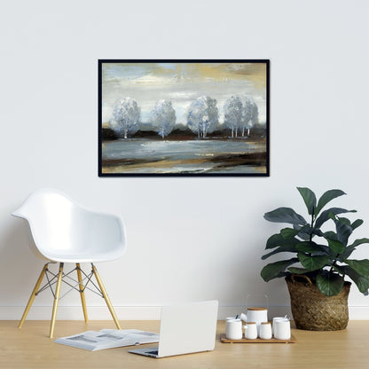 Toile encadrée Paysage gris – Arbres bleus pour la décoration intérieure