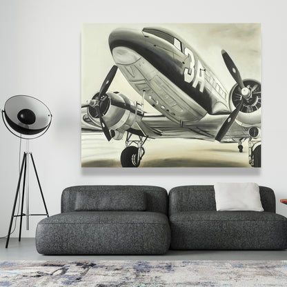 Vintage Airplane Canvas | Black Aviation Decor for Home