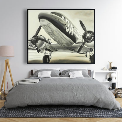 Vintage Airplane Black Framed Canvas | Home Decor Aviation