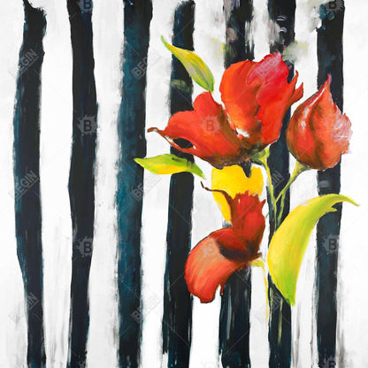 Botanical Fashion Canvas | Flowers on Stripes Home Decor