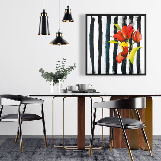 Botanical Fashion Canvas | Flowers on Stripes Home Decor