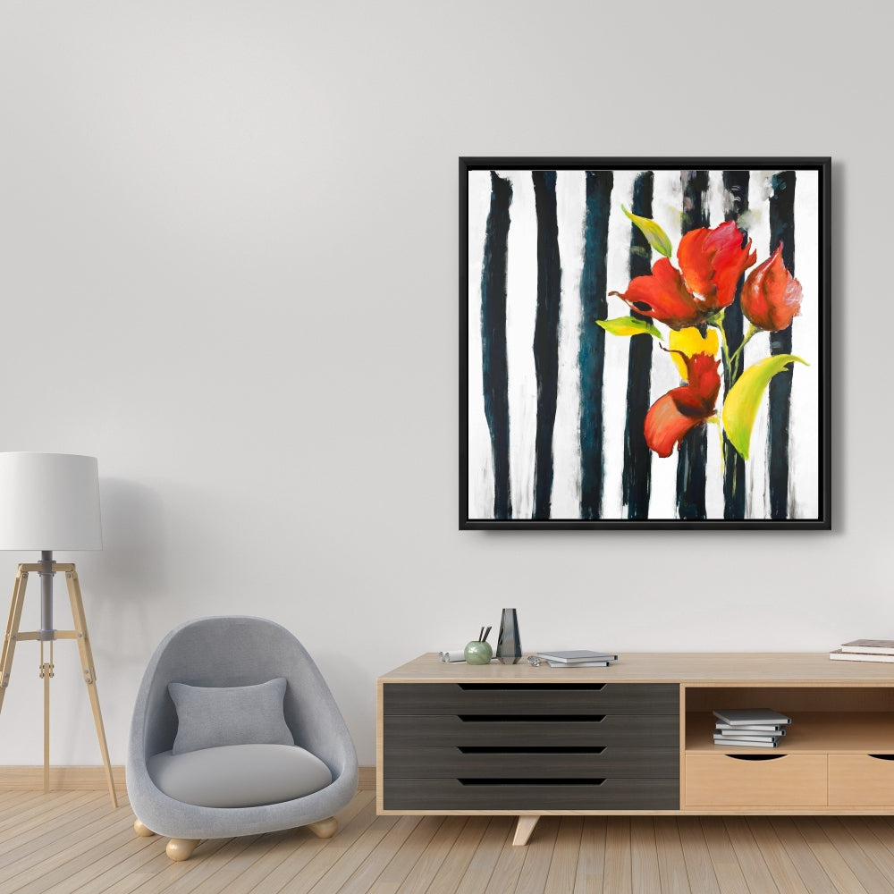 Botanical Fashion Canvas | Flowers on Stripes Home Decor