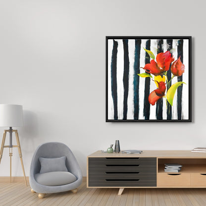 Botanical Fashion Canvas | Flowers on Stripes Home Decor
