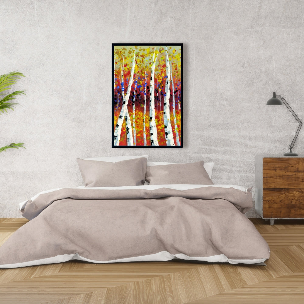 Toile encadrée Arbres jaunes | Décoration d'intérieur Bouleaux colorés