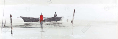 Toile de chambre à coucher représentant un bateau côtier | Décoration minimaliste sur un lac