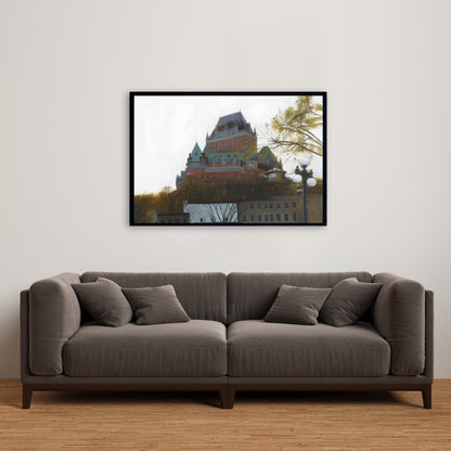 Le Château de Frontenac Autumn Canvas - Brown Framed Decor
