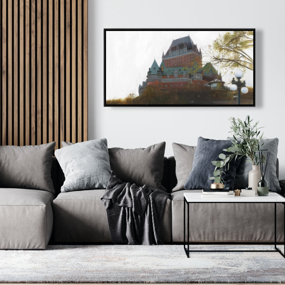 Le Château de Frontenac Autumn Canvas - Brown Framed Decor