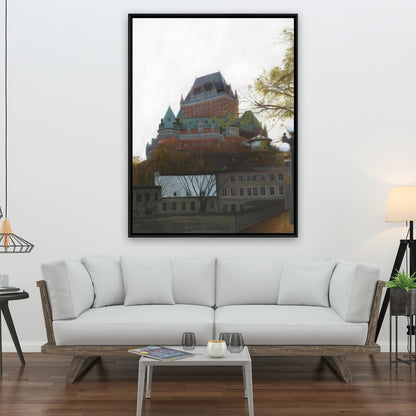 Le Château de Frontenac Autumn Canvas - Brown Framed Decor