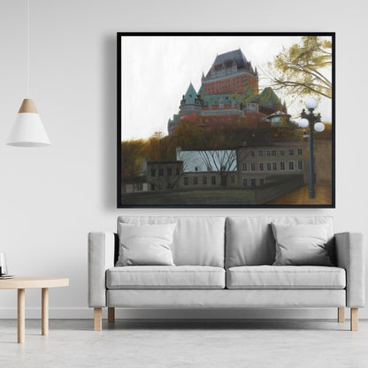 Le Château de Frontenac Autumn Canvas - Brown Framed Decor