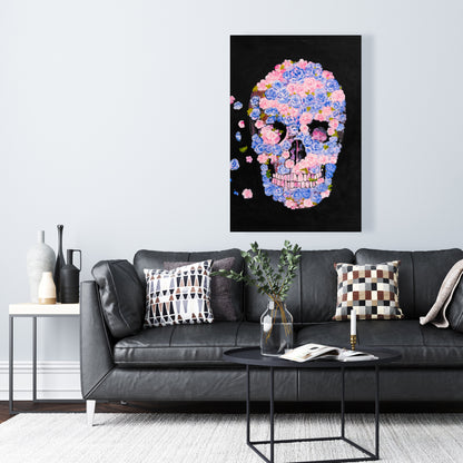 Skull of Flowers in Flight Canvas - Modern Bedroom Decor