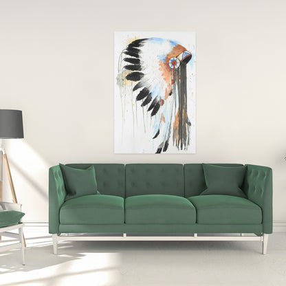 Indian War Bonnet Canvas | Ethnic Blue Home Decor Artwork