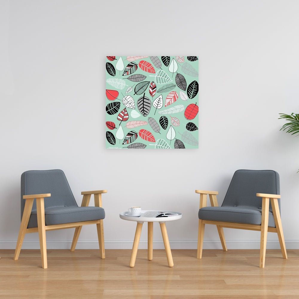 Turquoise Leaf Patterns Canvas - Bedroom Wall Art Decor