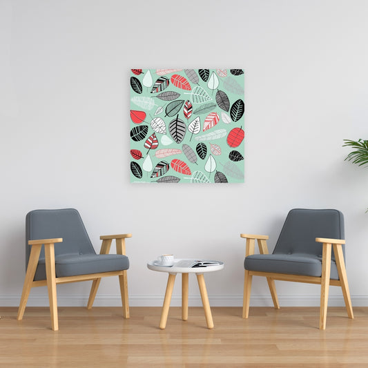 Turquoise Leaf Patterns Canvas - Bedroom Wall Art Decor