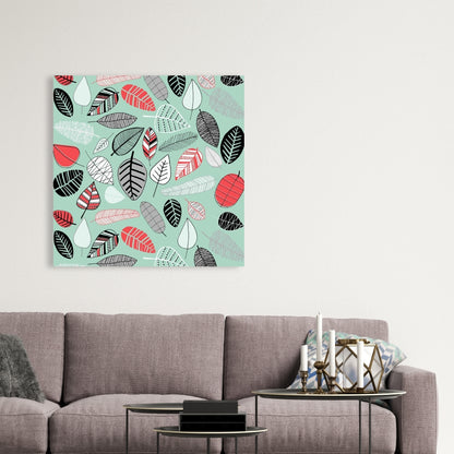 Turquoise Leaf Patterns Canvas - Bedroom Wall Art Decor
