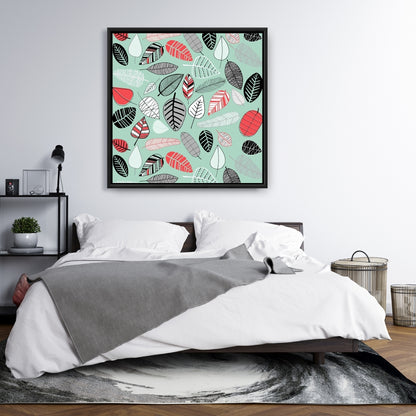 Toile encadrée à motifs de feuilles turquoise | Décoration murale
