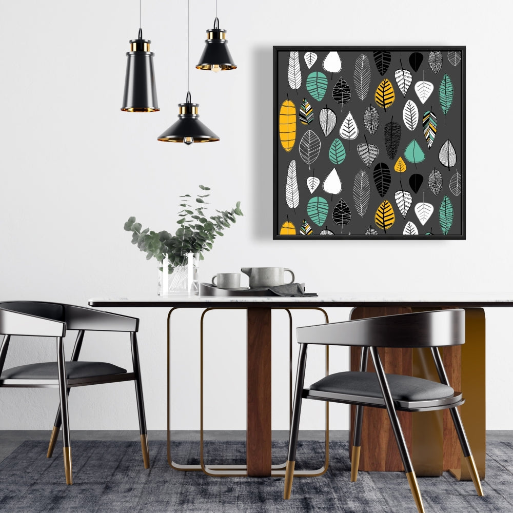 Toile encadrée grise à motifs de feuilles botaniques | Décoration murale