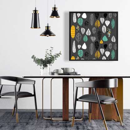 Toile encadrée grise à motifs de feuilles botaniques | Décoration murale