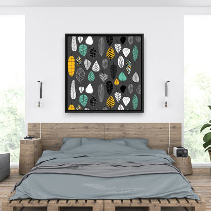 Toile encadrée grise à motifs de feuilles botaniques | Décoration murale