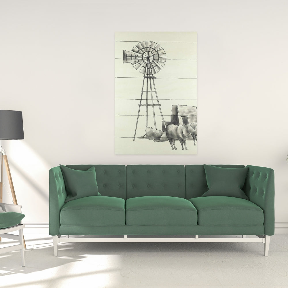 Toile vintage représentant un moulin à vent du Texas – Décoration de cuisine avec animaux de la ferme