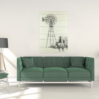 Toile vintage représentant un moulin à vent du Texas – Décoration de cuisine avec animaux de la ferme