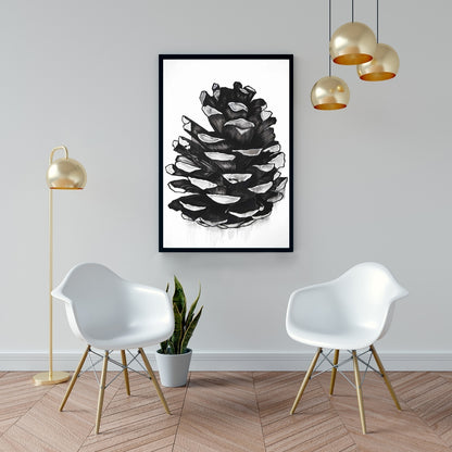 Toile botanique avec pomme de pin | Décoration murale encadrée grise
